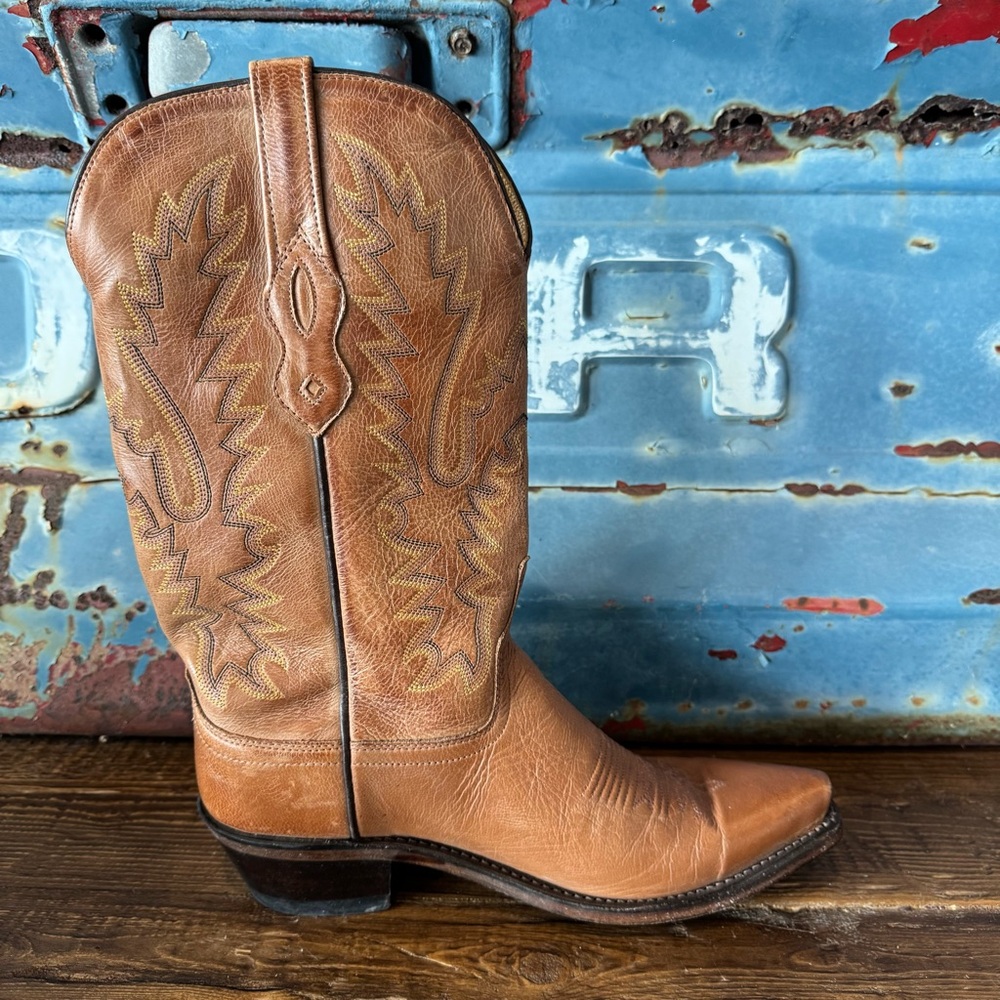 Old West Leather Western Boots | camel cognac brown | size 8.5 | snip toe - Picture 6 of 10